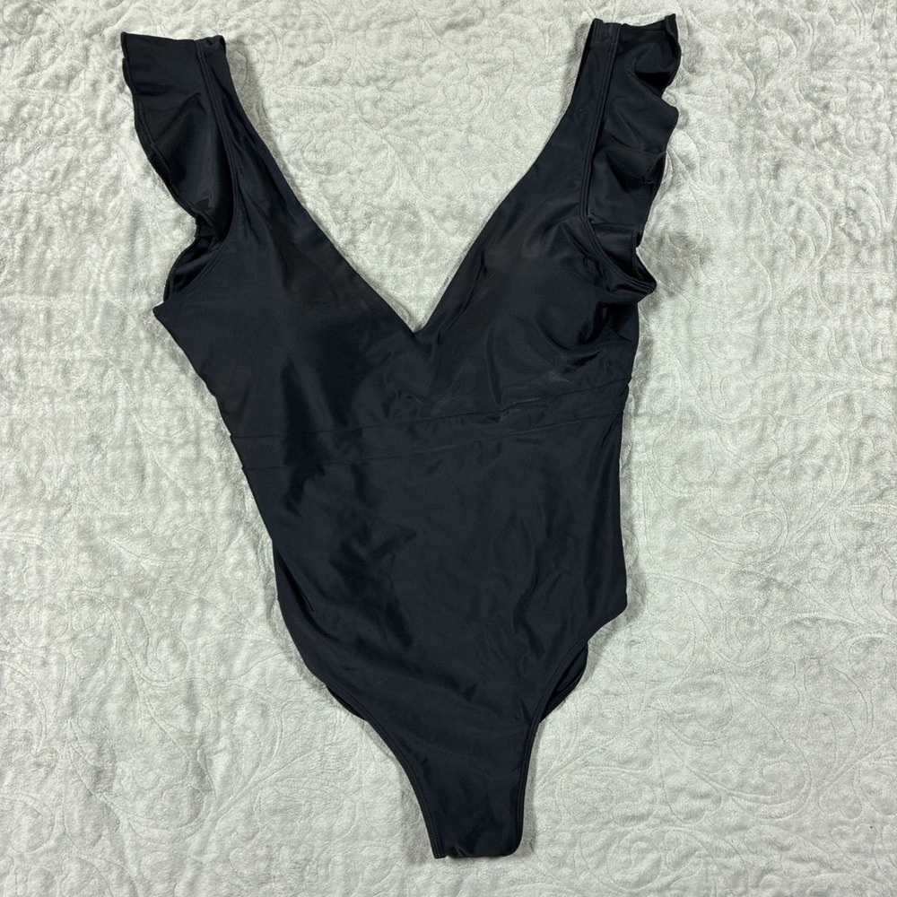 Summersalt Ruffle Backflip Swimsuit Womens 14 Black Beachy One Piece Vacation